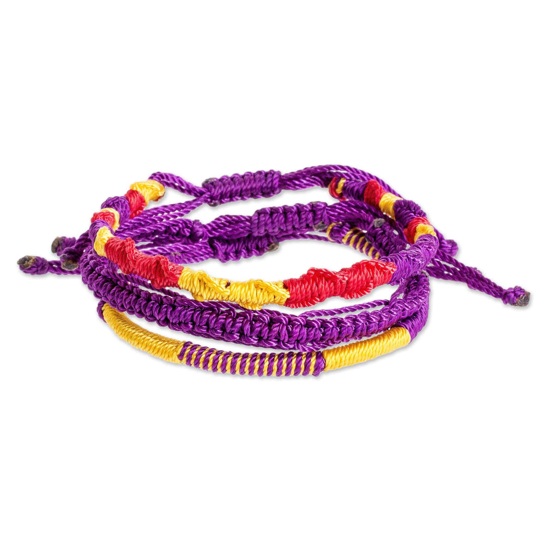 Set of 3 Yellow Purple and Red Macrame Friendship Bracelets - Vibrant Trio