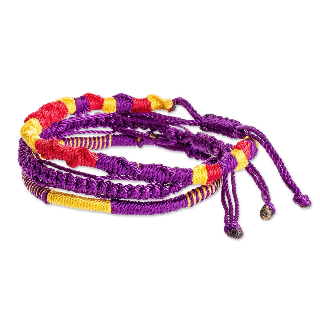 Set of 3 Yellow Purple and Red Macrame Friendship Bracelets - Vibrant Trio