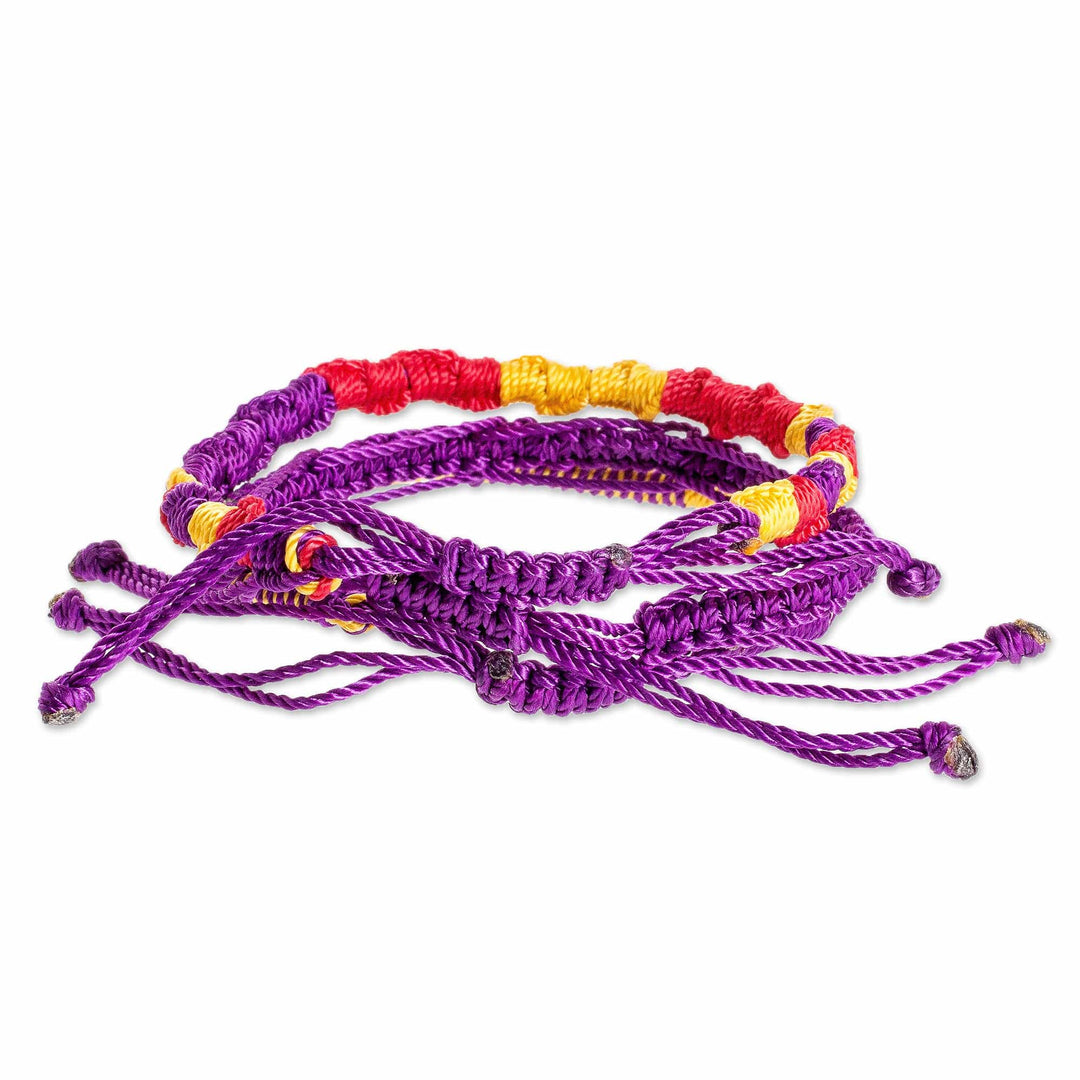 Set of 3 Yellow Purple and Red Macrame Friendship Bracelets - Vibrant Trio