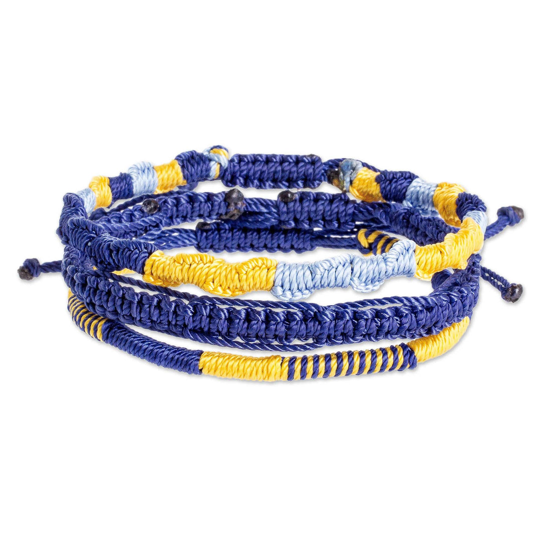 Set of 3 Macrame Friendship Bracelets in Blue and Yellow - Blue Breeze