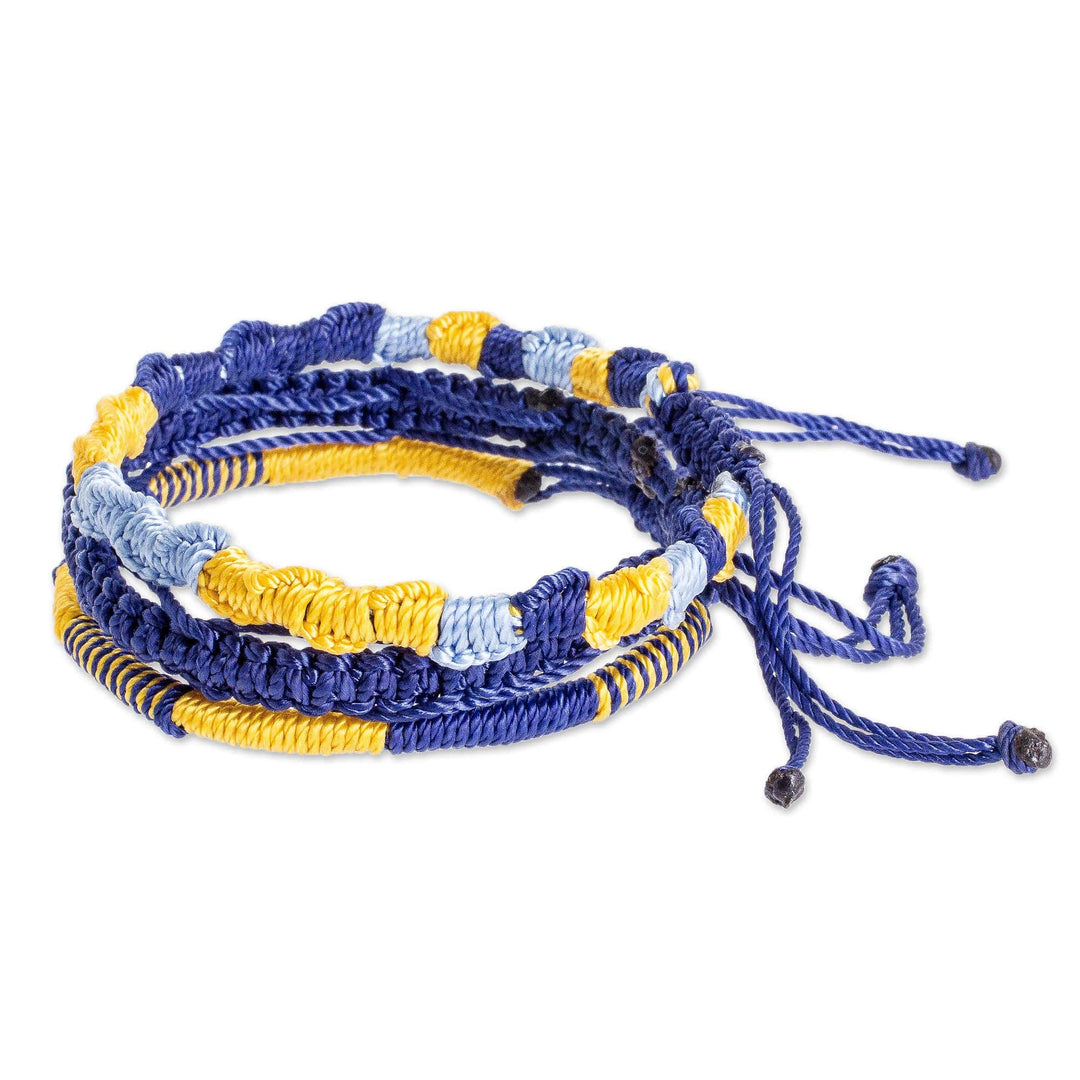 Set of 3 Macrame Friendship Bracelets in Blue and Yellow - Blue Breeze