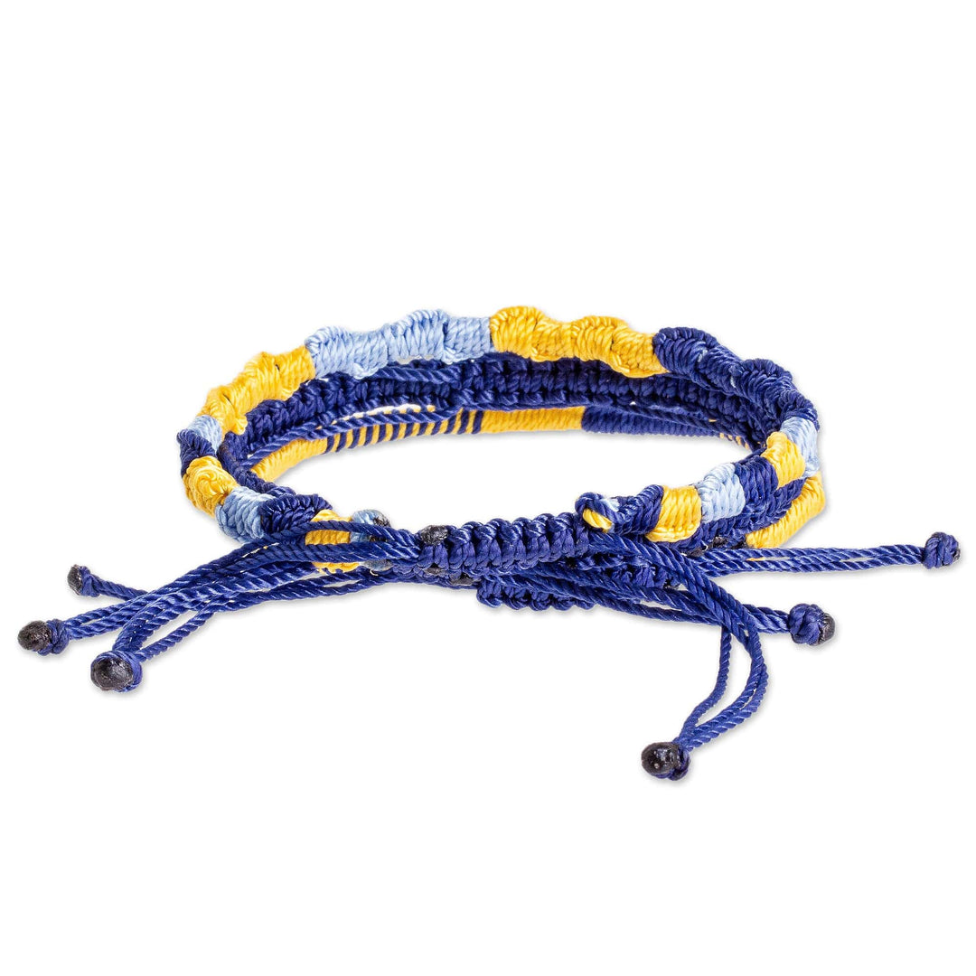Set of 3 Macrame Friendship Bracelets in Blue and Yellow - Blue Breeze
