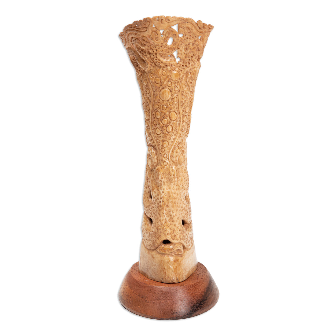 Hand-Carved Nature-Themed Octopus Sculpture with Wood Base - Pacific Octopus