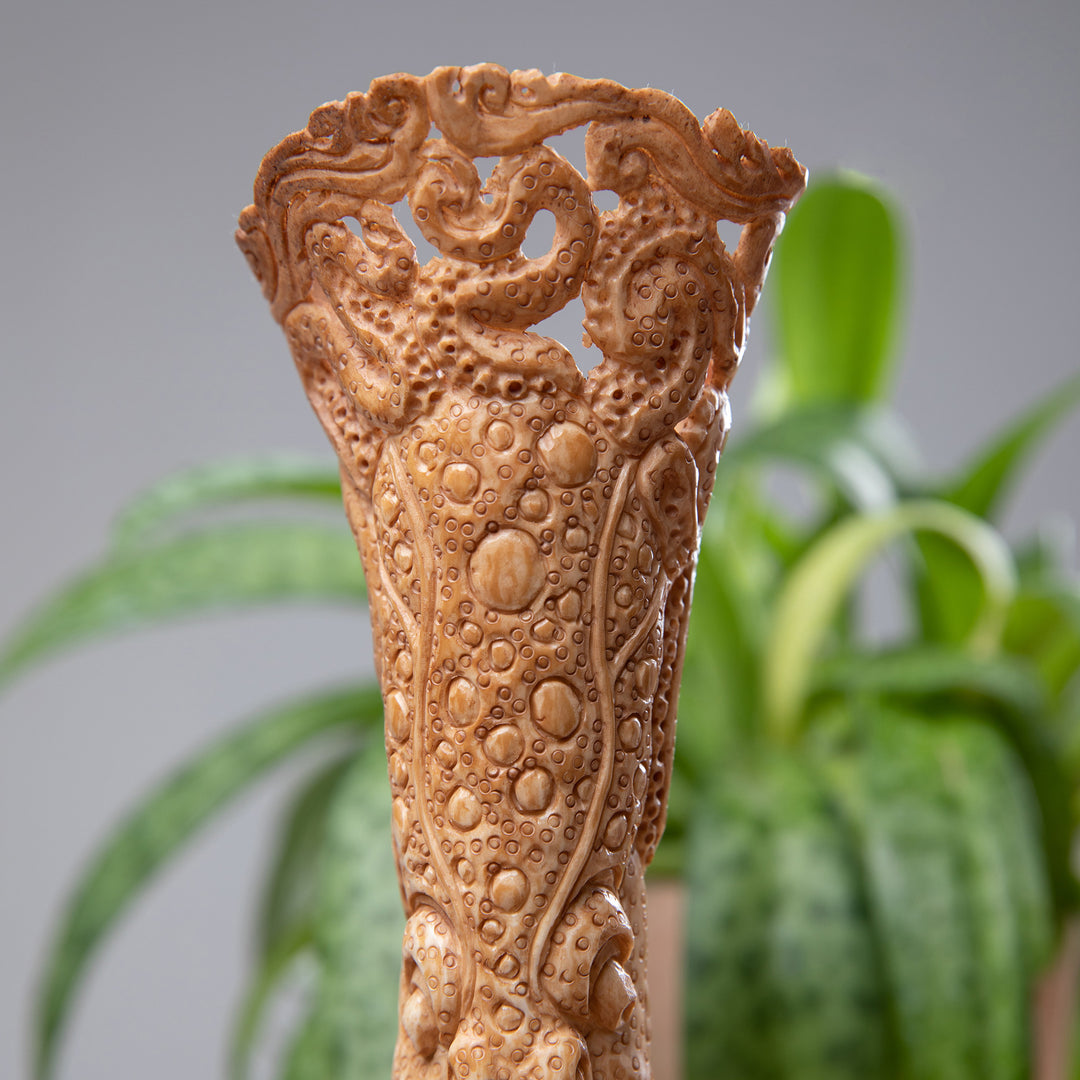 Hand-Carved Nature-Themed Octopus Sculpture with Wood Base - Pacific Octopus