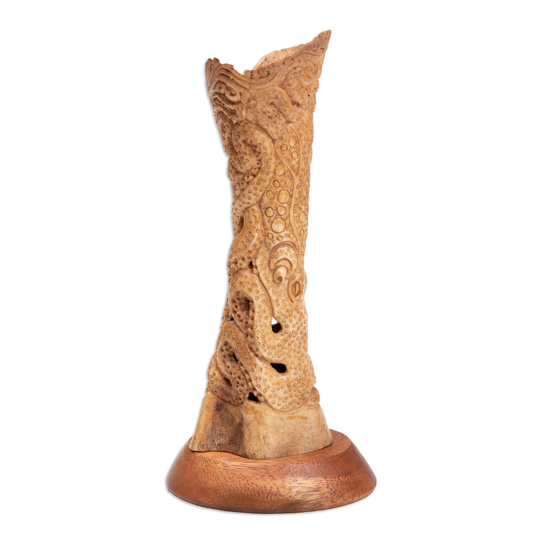 Hand-Carved Nature-Themed Octopus Sculpture with Wood Base - Pacific Octopus