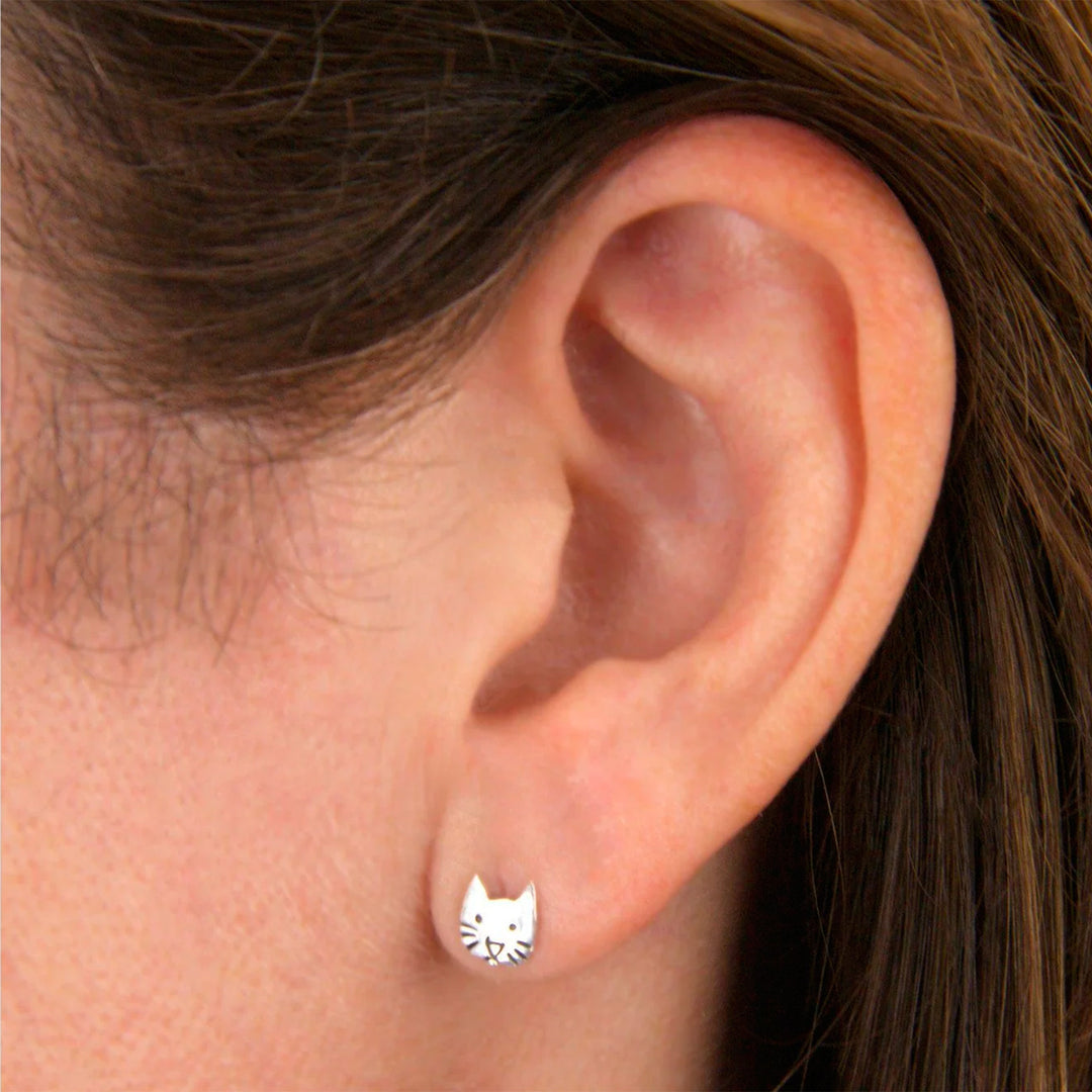 Sterling Silver Cat Stud Post Earrings - Sweet Kitty