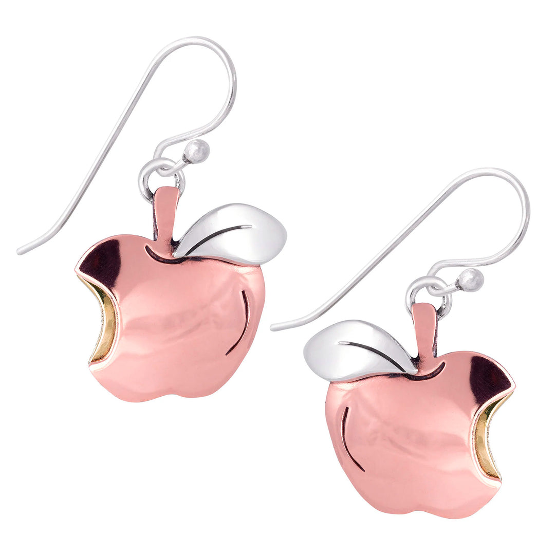 Sterling Silver and Copper Apple Dangle Earrings - An Apple a Day