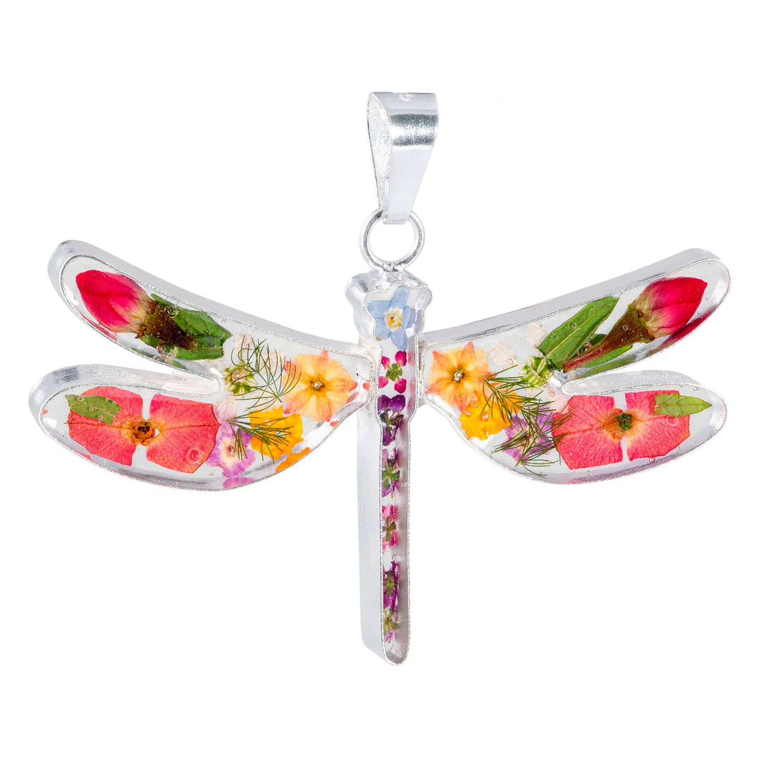Dragonfly Pendant with Real Flowers - Floral Dragonfly