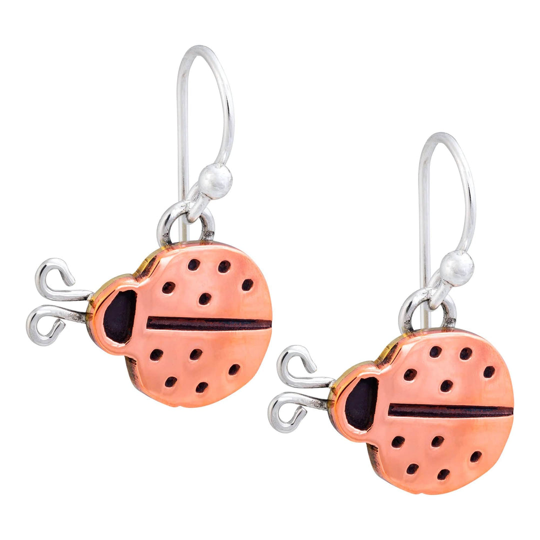 Copper Ladybug Dangle Earrings from Mexico - Lucky Ladybug