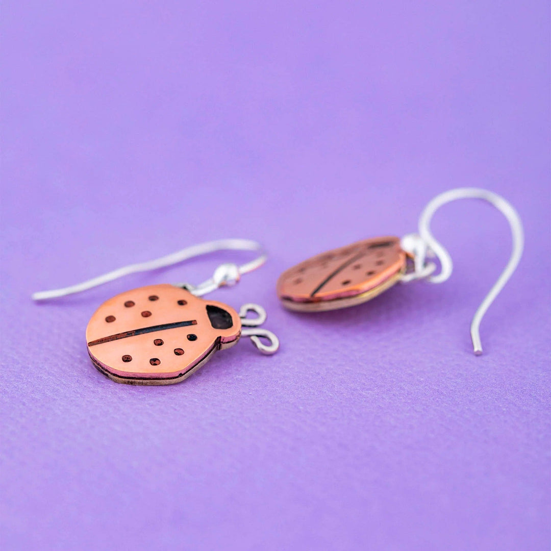 Copper Ladybug Dangle Earrings from Mexico - Lucky Ladybug