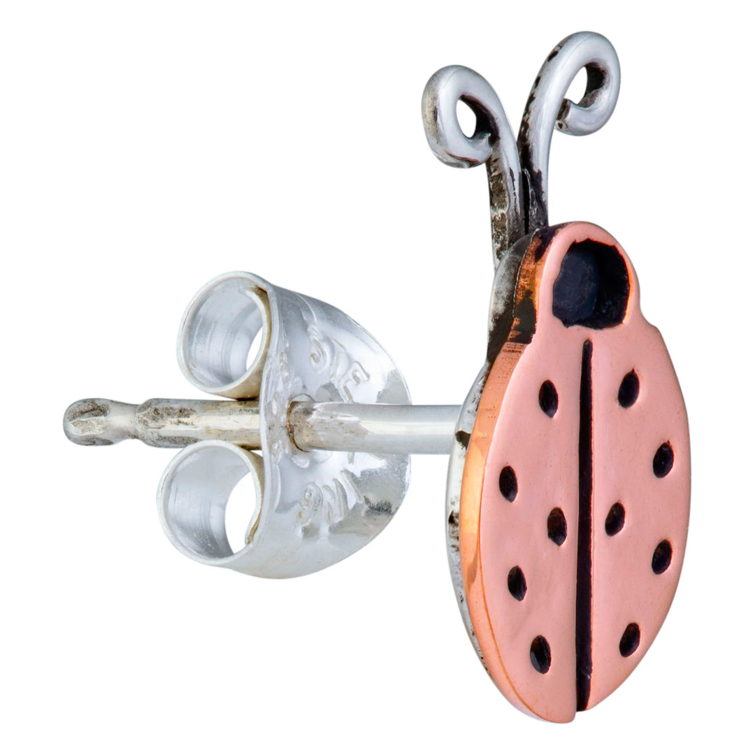 Sterling Silver and Copper Ladybug Stud Earrings - Lucky Ladybug
