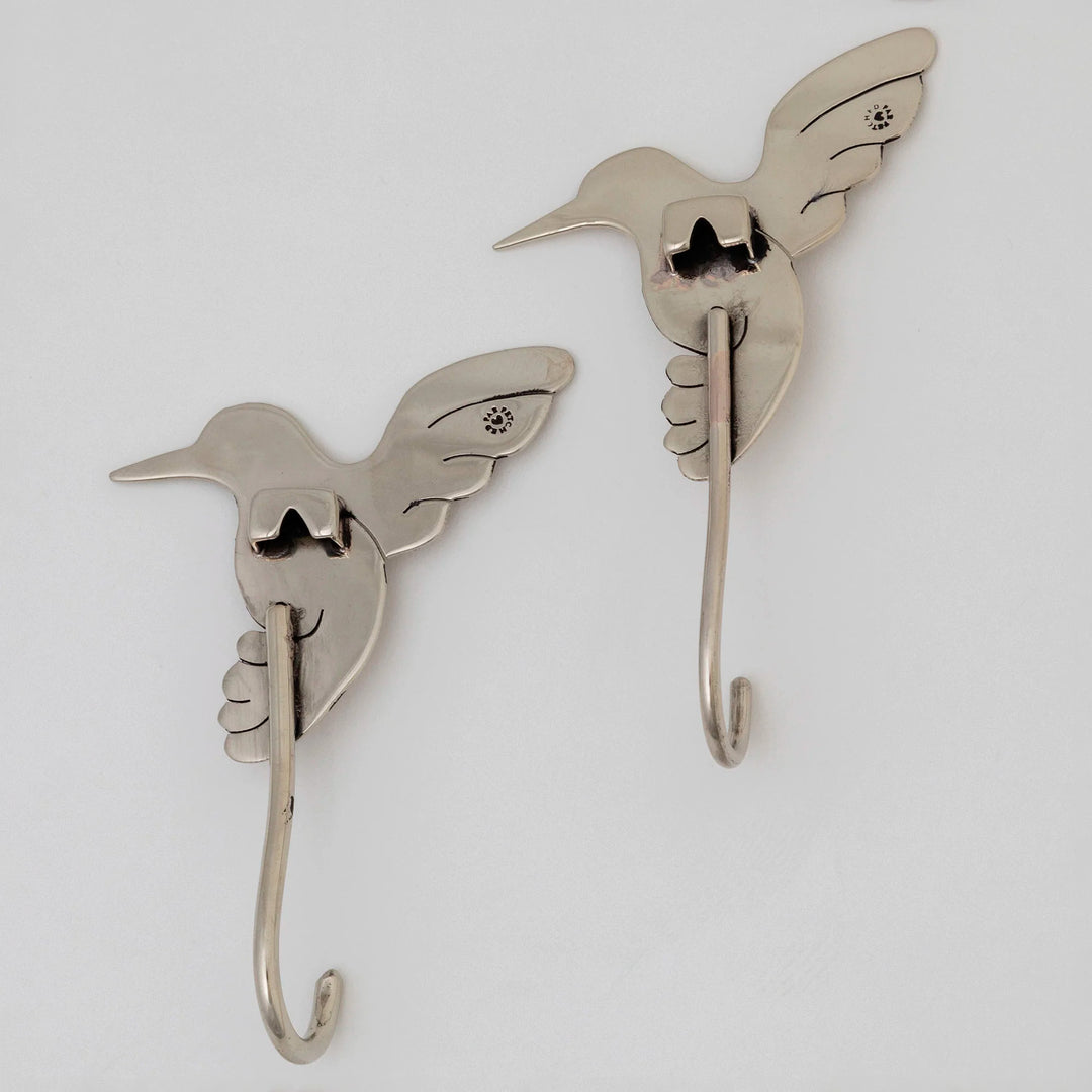 Set of 2 Metal Hummingbird Wall Hooks from Mexico - Flying Hummingbirds