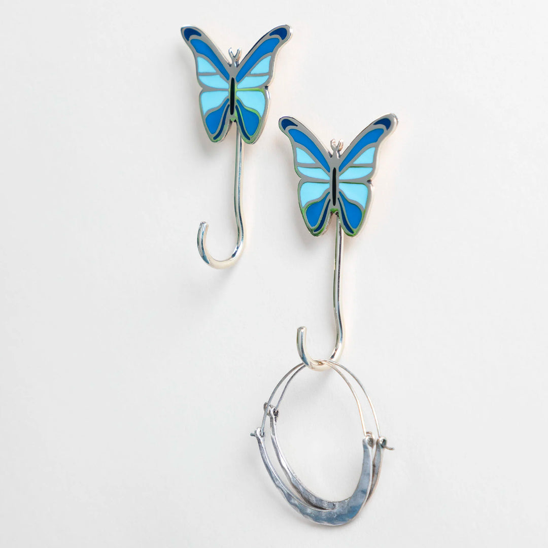 Set of 2 Hand Painted Metal and Resin Butterfly Wall Hooks - Butterfly