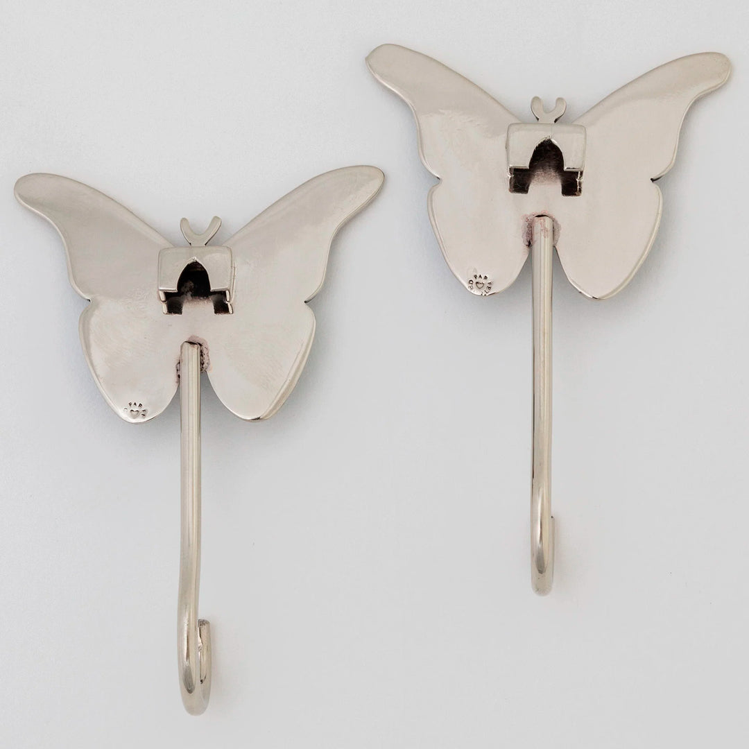 Set of 2 Hand Painted Metal and Resin Butterfly Wall Hooks - Butterfly