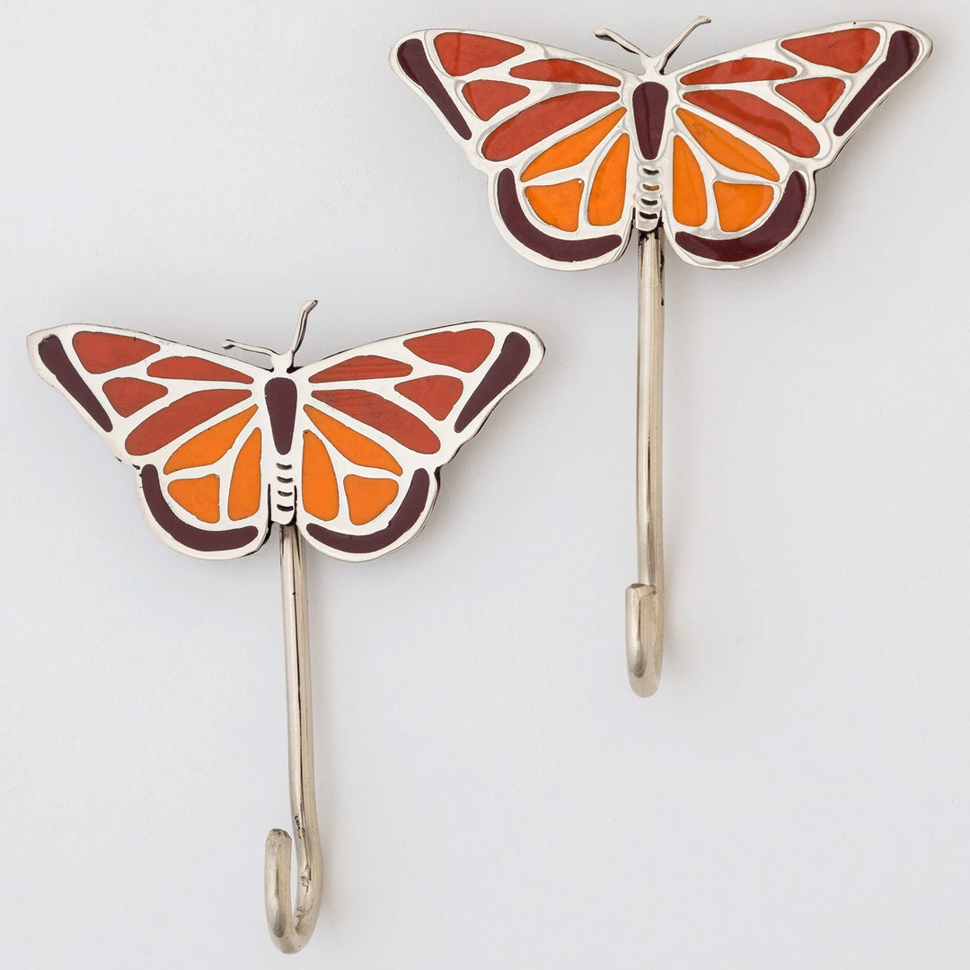 Set of 2 Hand Painted Metal and Resin Butterfly Wall Hooks - Butterfly