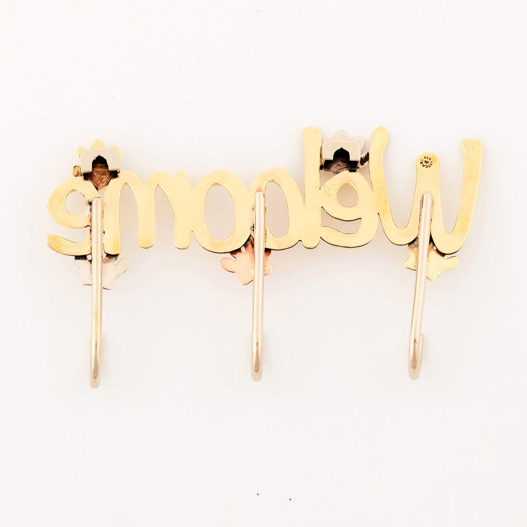Metal Paw Print Welcome Wall Sign with Hooks - Paw Print Welcome