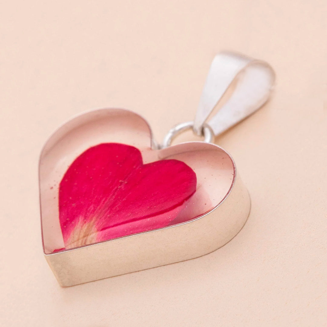 Handcrafted Real Rose Petal Resin Pendant from Mexico - Love of Roses