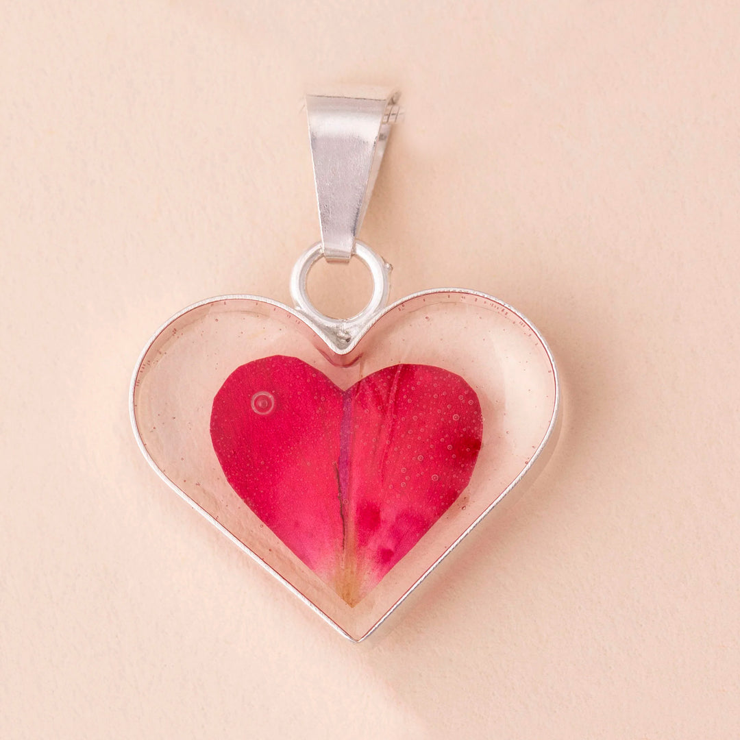 Handcrafted Real Rose Petal Resin Pendant from Mexico - Love of Roses