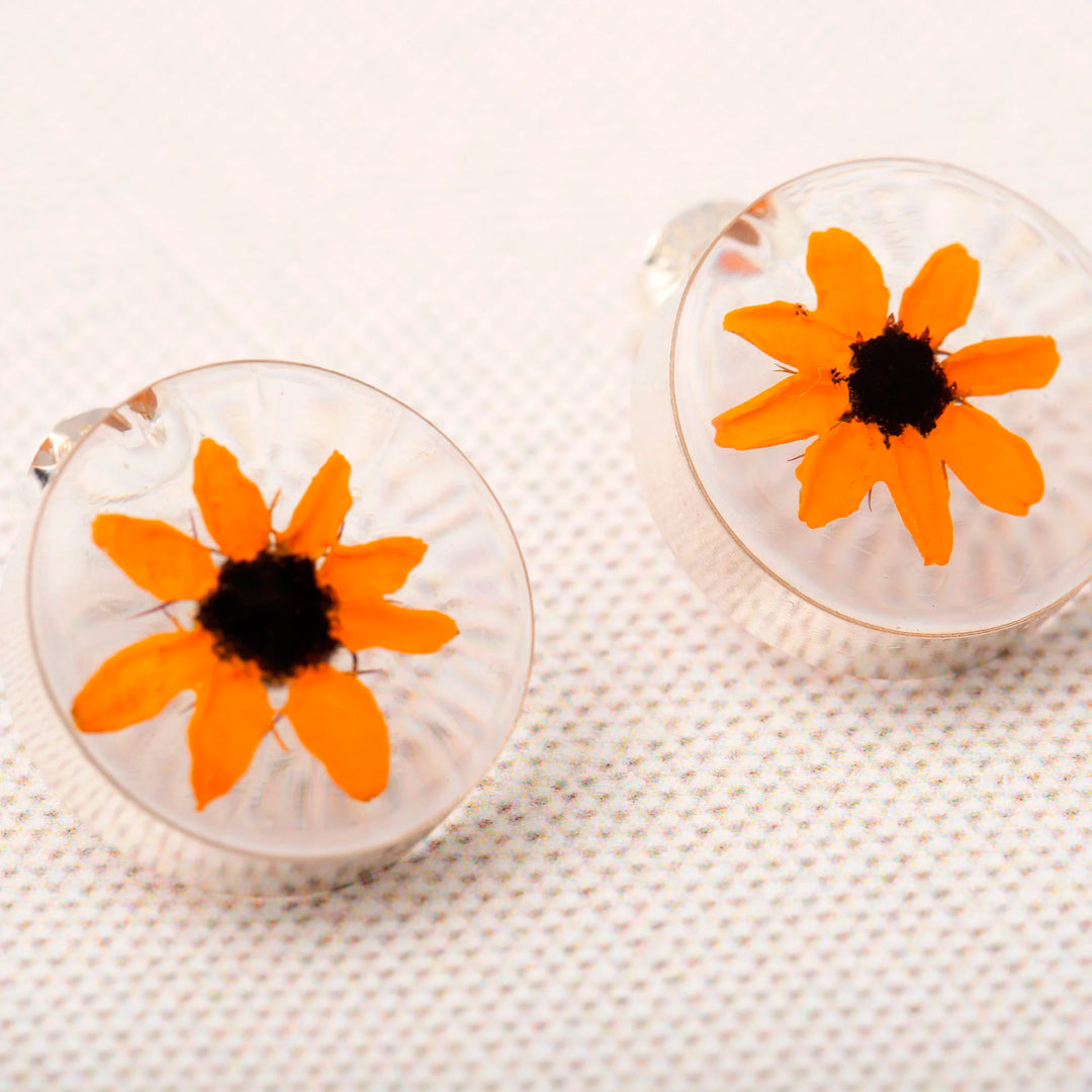Real Flower Resin Stud Earrings with Sterling Silver Accent - Sweet Bloom
