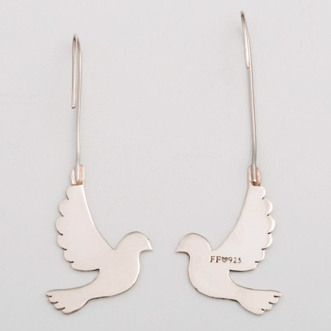Sterling Silver Dove Drop Earrings from Mexico - Dove's Flight