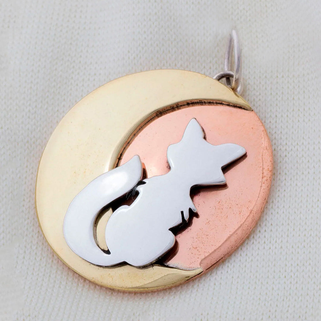 Handmade Sterling Silver Fox Pendant from Mexico - Fox at Midnight