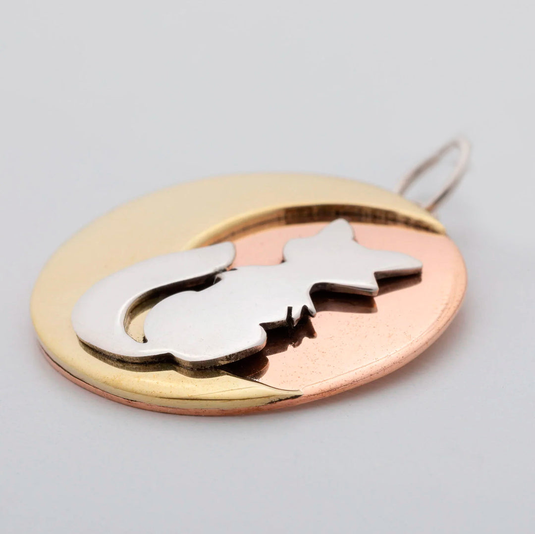 Handmade Sterling Silver Fox Pendant from Mexico - Fox at Midnight