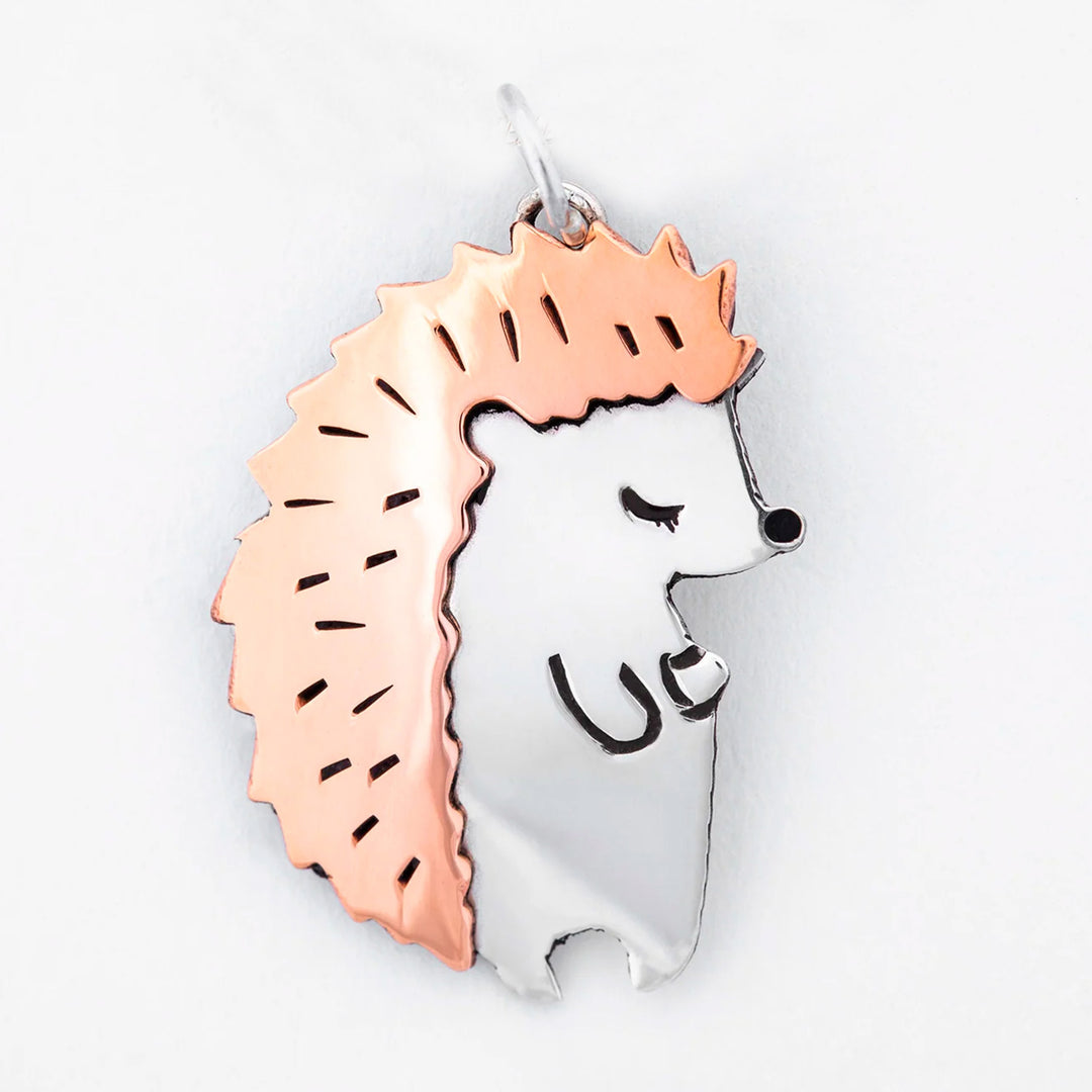 Sterling Silver and Copper Hedgehog Pendant from Mexico - Happy Hedgehog