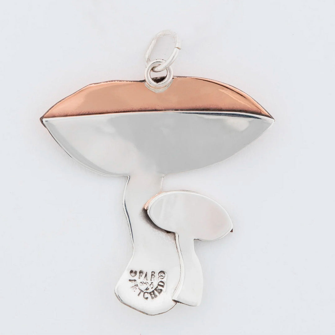 Sterling Silver and Copper Mushroom Fungi Pendant - Mushroom Duo
