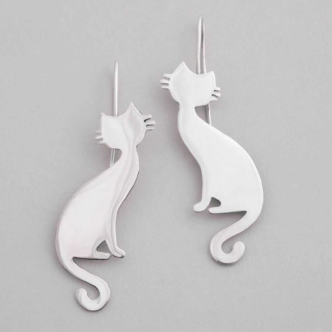 Handcrafted Sterling Silver Cat Drop Earrings from Mexico - Feline Silhouette