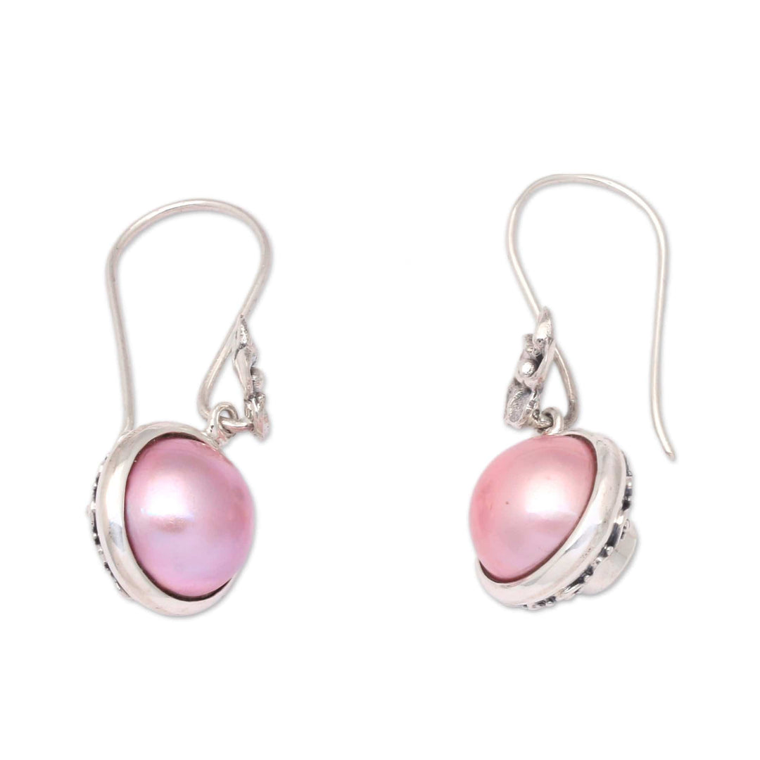 Classic Grey and Pink Cultured Pearl Dangle Earrings - Pink Sides