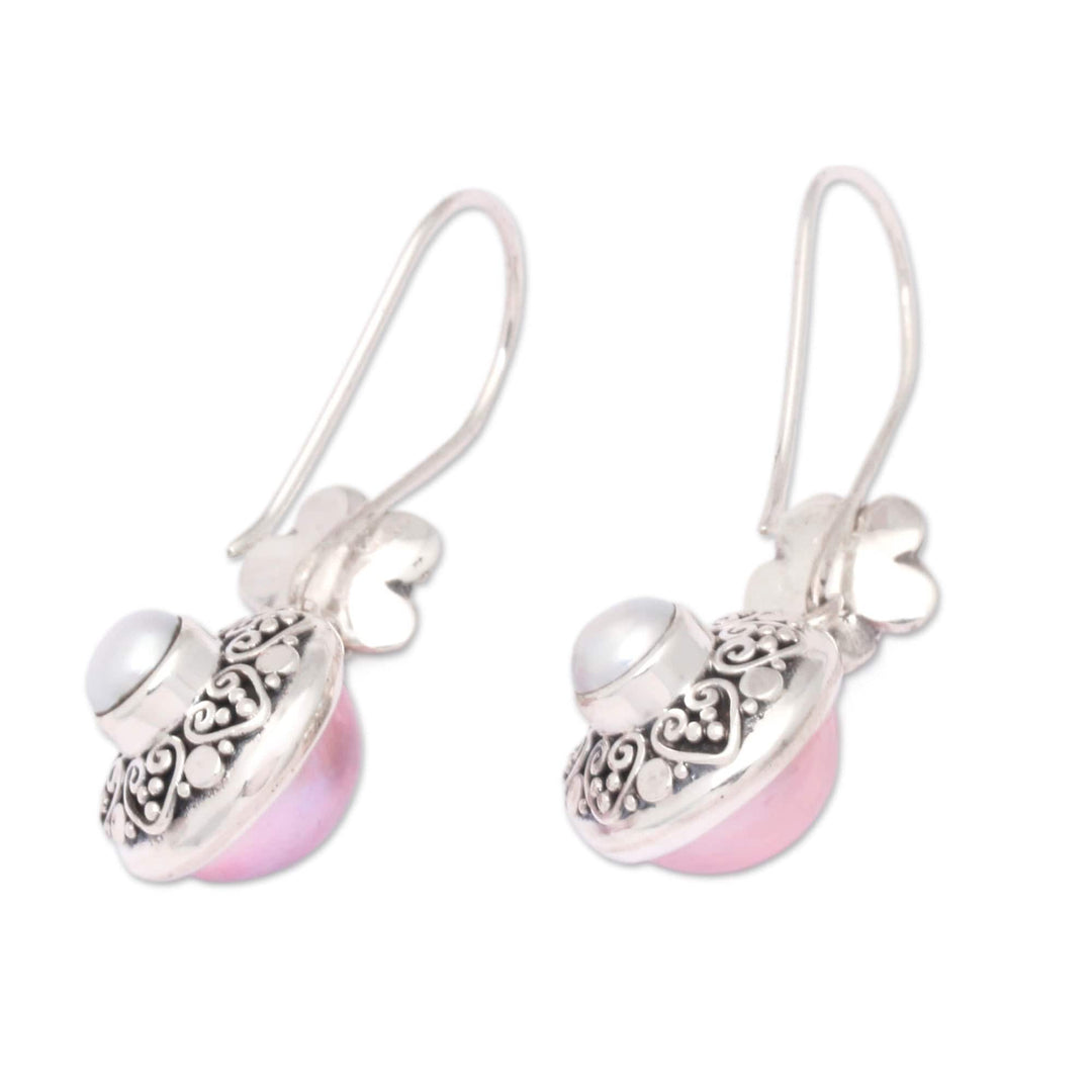 Classic Grey and Pink Cultured Pearl Dangle Earrings - Pink Sides
