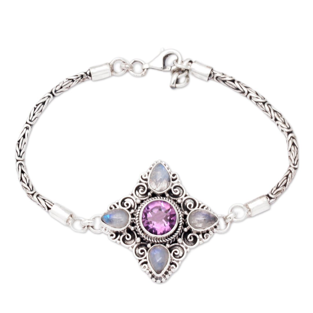 Traditional Rainbow Moonstone and Amethyst Pendant Bracelet - Sparkling Girl