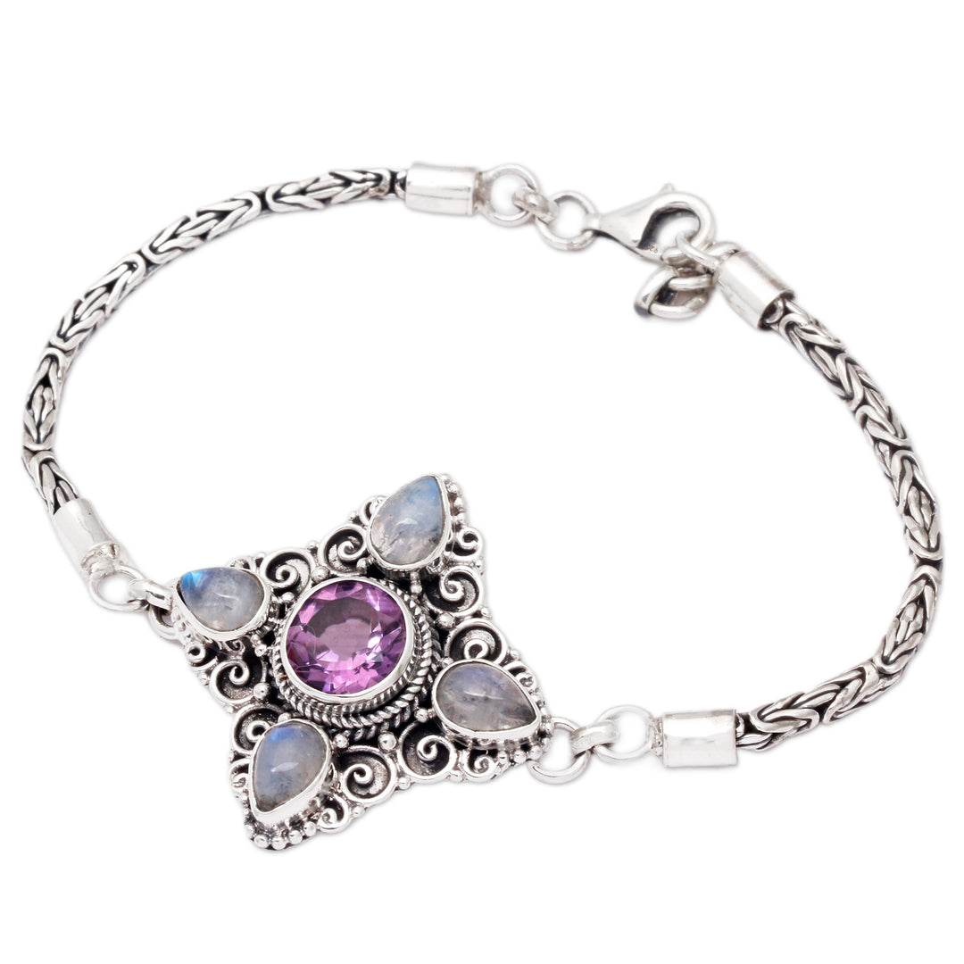 Traditional Rainbow Moonstone and Amethyst Pendant Bracelet - Sparkling Girl