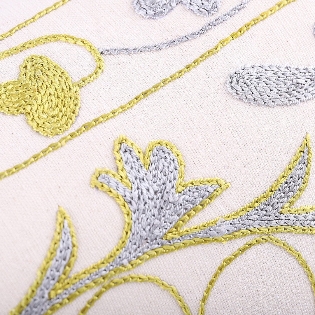 Suzani Embroidered Golden and Silver Cotton Pillow Sham - Divine Eden