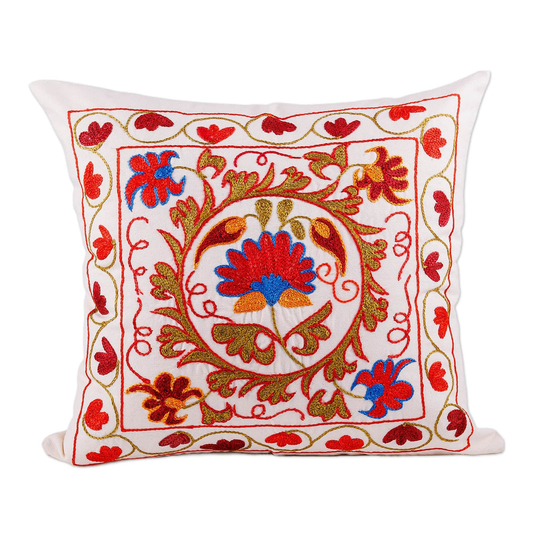 Traditional Embroidered Cotton and Viscose Pillow Sham - Heart of the Garden