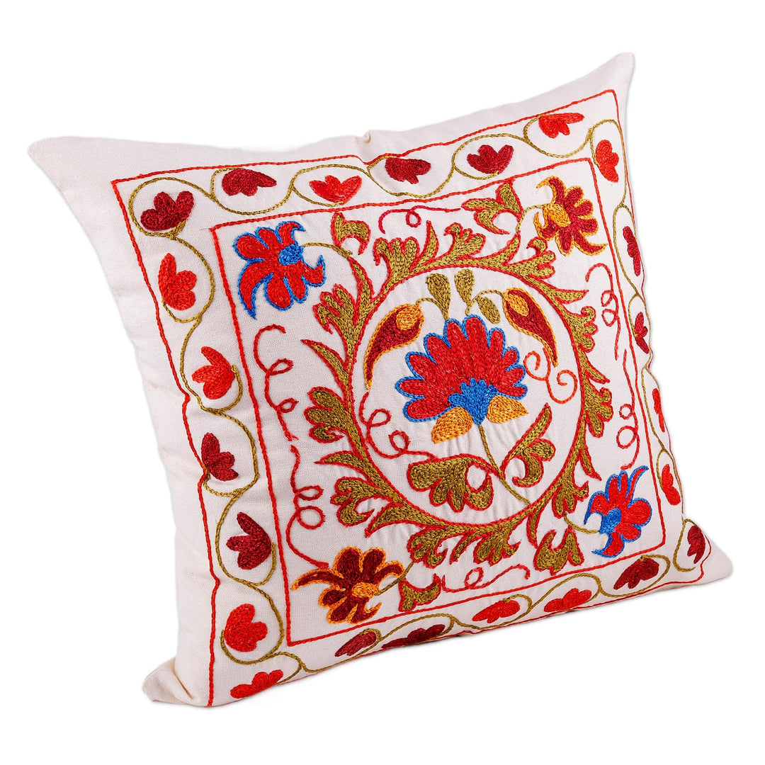Traditional Embroidered Cotton and Viscose Pillow Sham - Heart of the Garden