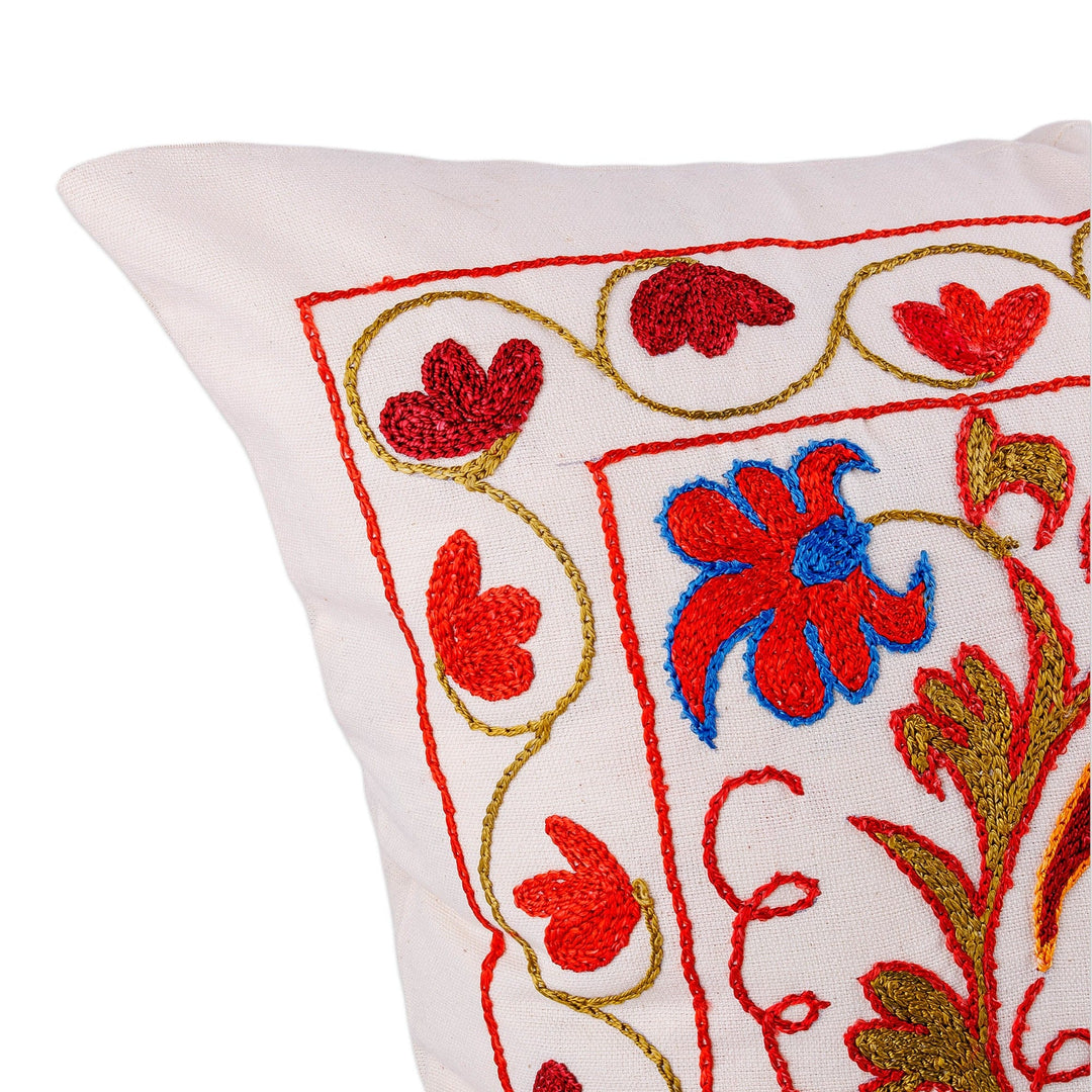 Traditional Embroidered Cotton and Viscose Pillow Sham - Heart of the Garden