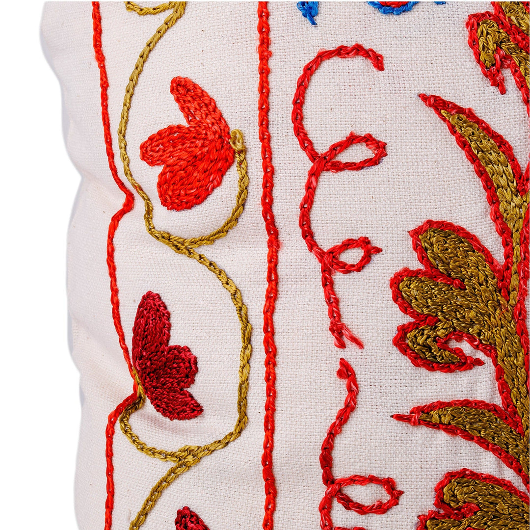 Traditional Embroidered Cotton and Viscose Pillow Sham - Heart of the Garden