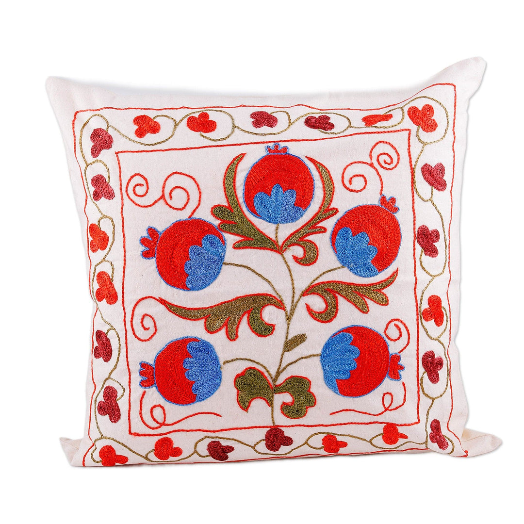 Red, Blue and Green Embroidered Cotton Pillow Sham - Luxurious Forest