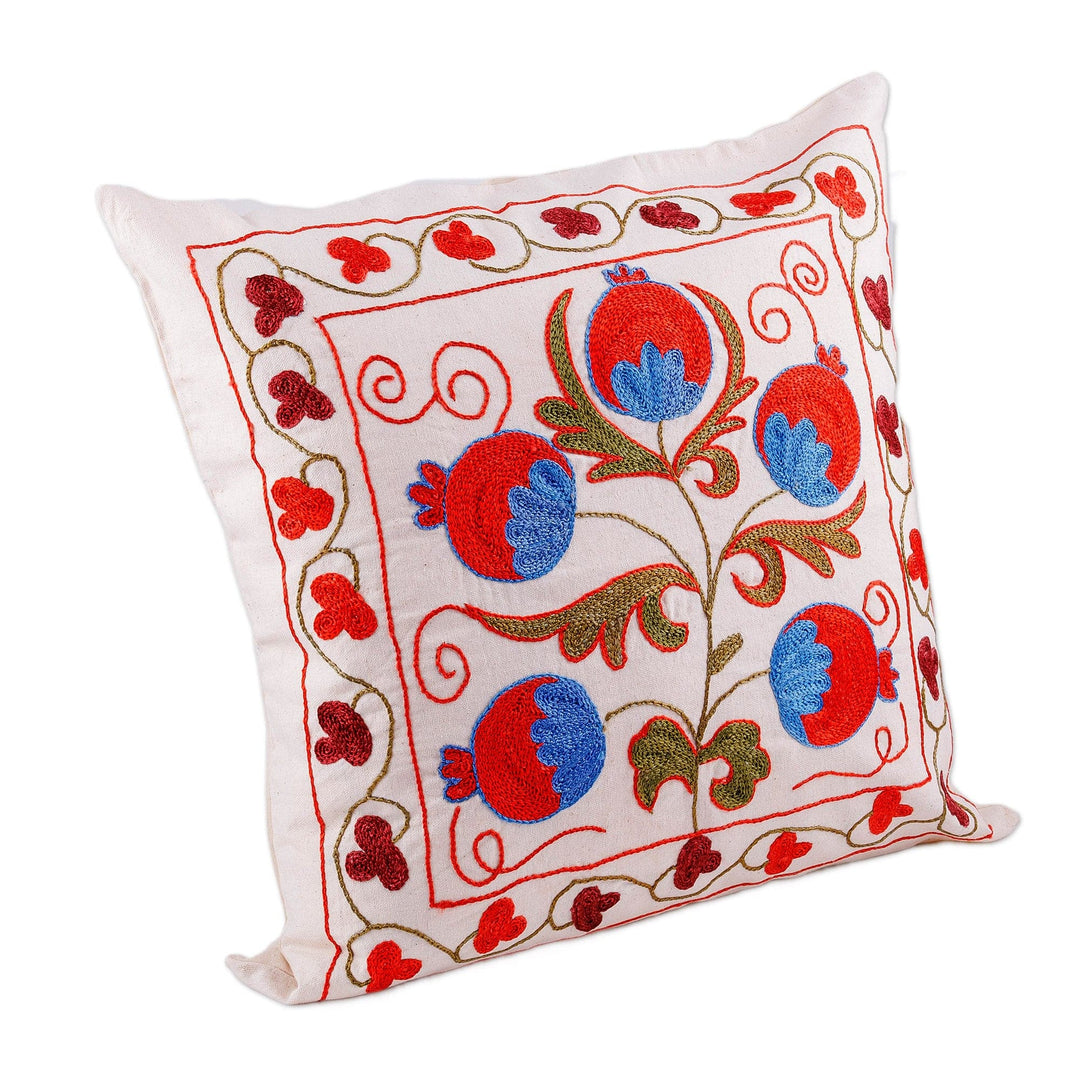 Red, Blue and Green Embroidered Cotton Pillow Sham - Luxurious Forest