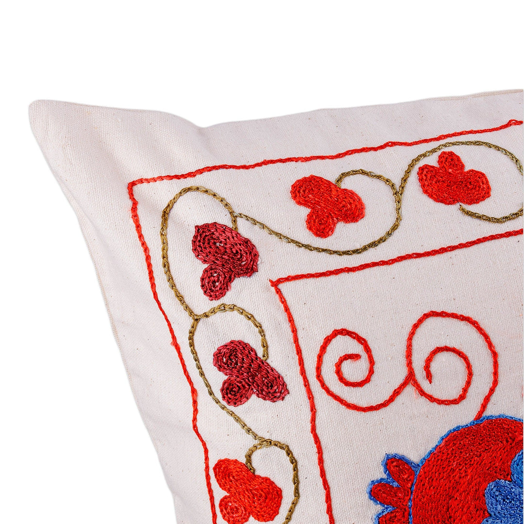 Red, Blue and Green Embroidered Cotton Pillow Sham - Luxurious Forest