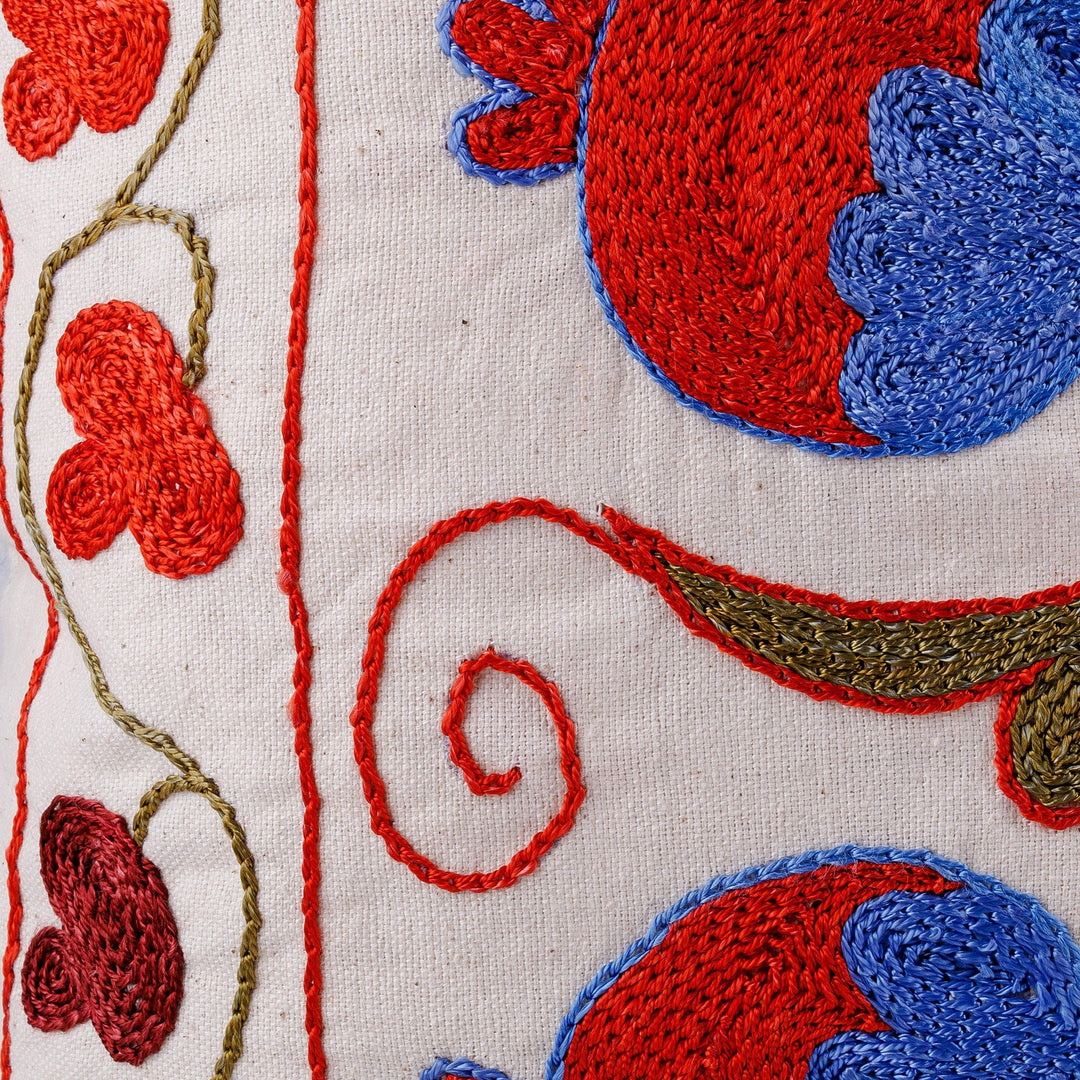 Red, Blue and Green Embroidered Cotton Pillow Sham - Luxurious Forest