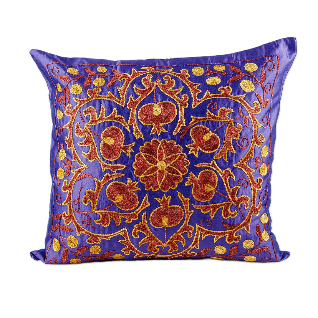 Traditional Floral Embroidered Silk Pillow Sham in Blue - Palace in Spring