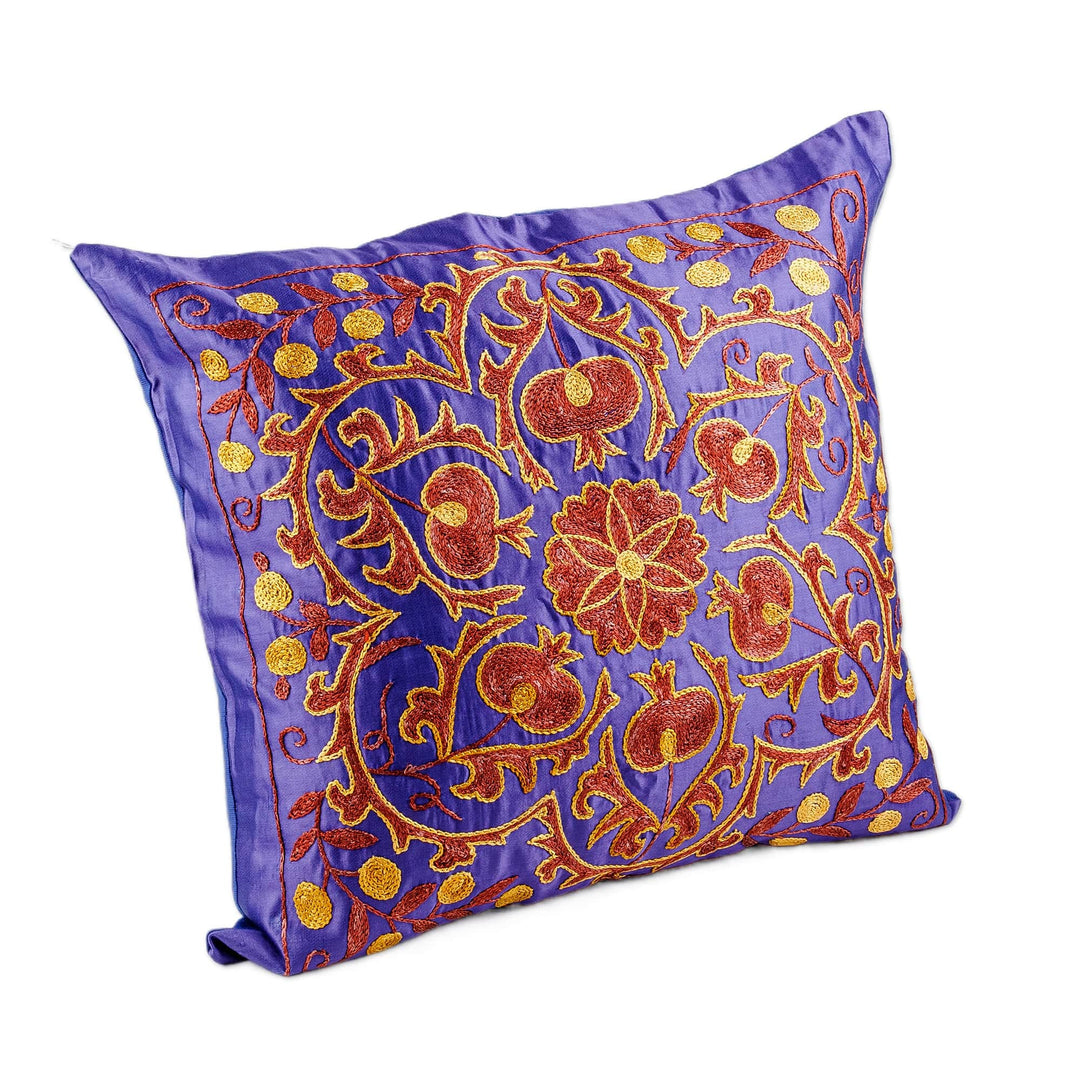 Traditional Floral Embroidered Silk Pillow Sham in Blue - Palace in Spring