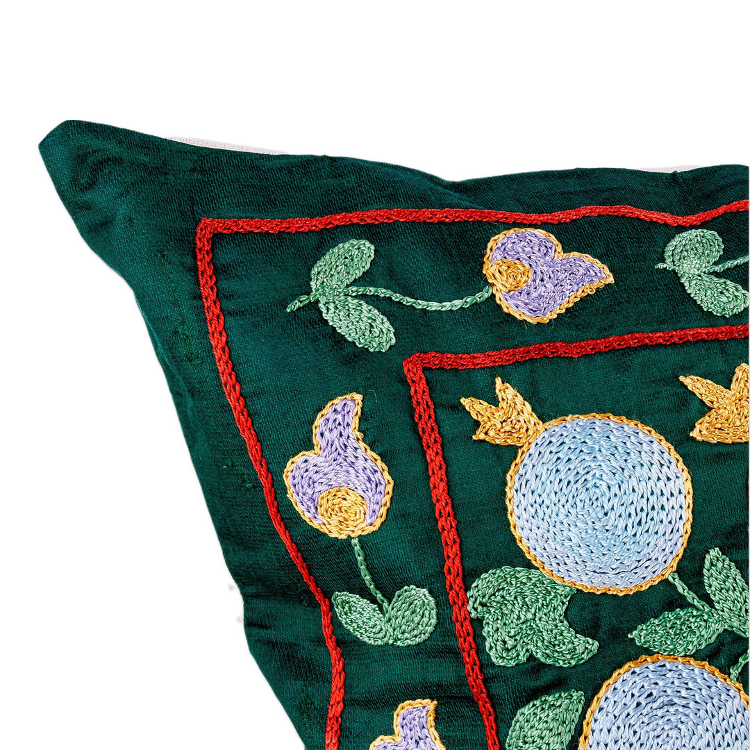 Green and Blue Pomegranate Embroidered Silk Pillow Sham - Magical Pomegranate