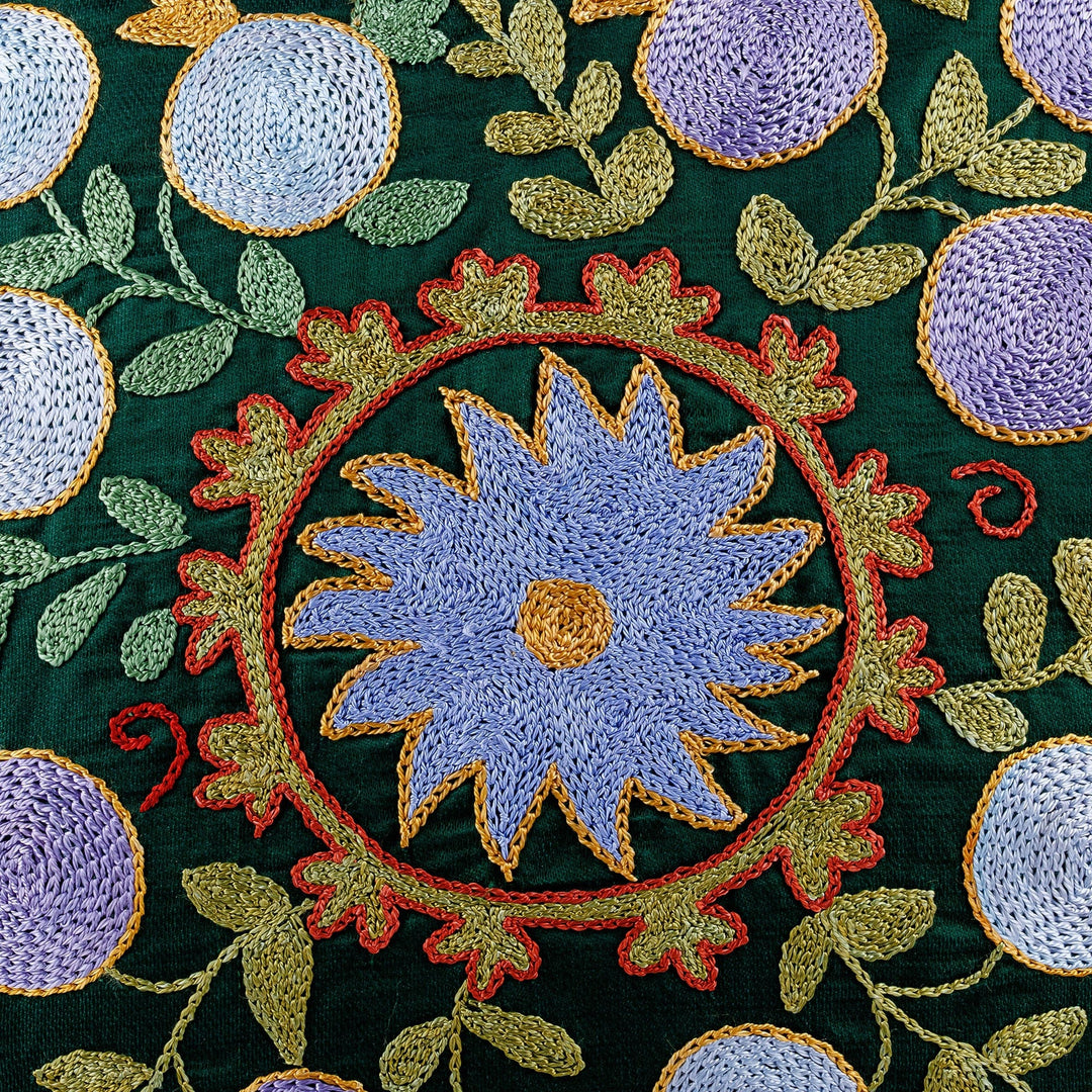 Green and Blue Pomegranate Embroidered Silk Pillow Sham - Magical Pomegranate