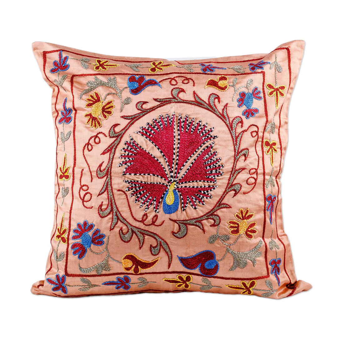 Traditional Peacock-Themed Embroidered Silk Pillow Sham - Noble Glory