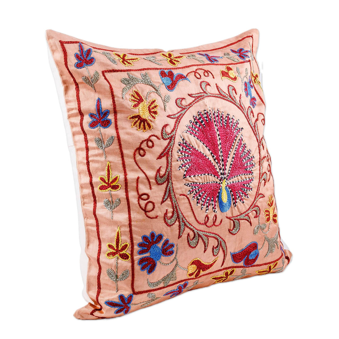 Traditional Peacock-Themed Embroidered Silk Pillow Sham - Noble Glory