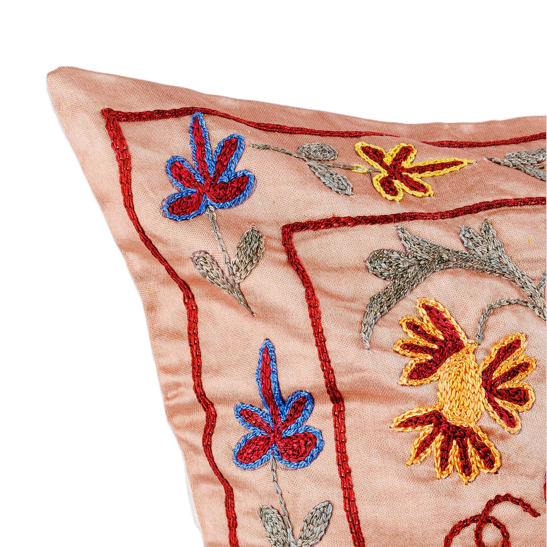 Traditional Peacock-Themed Embroidered Silk Pillow Sham - Noble Glory