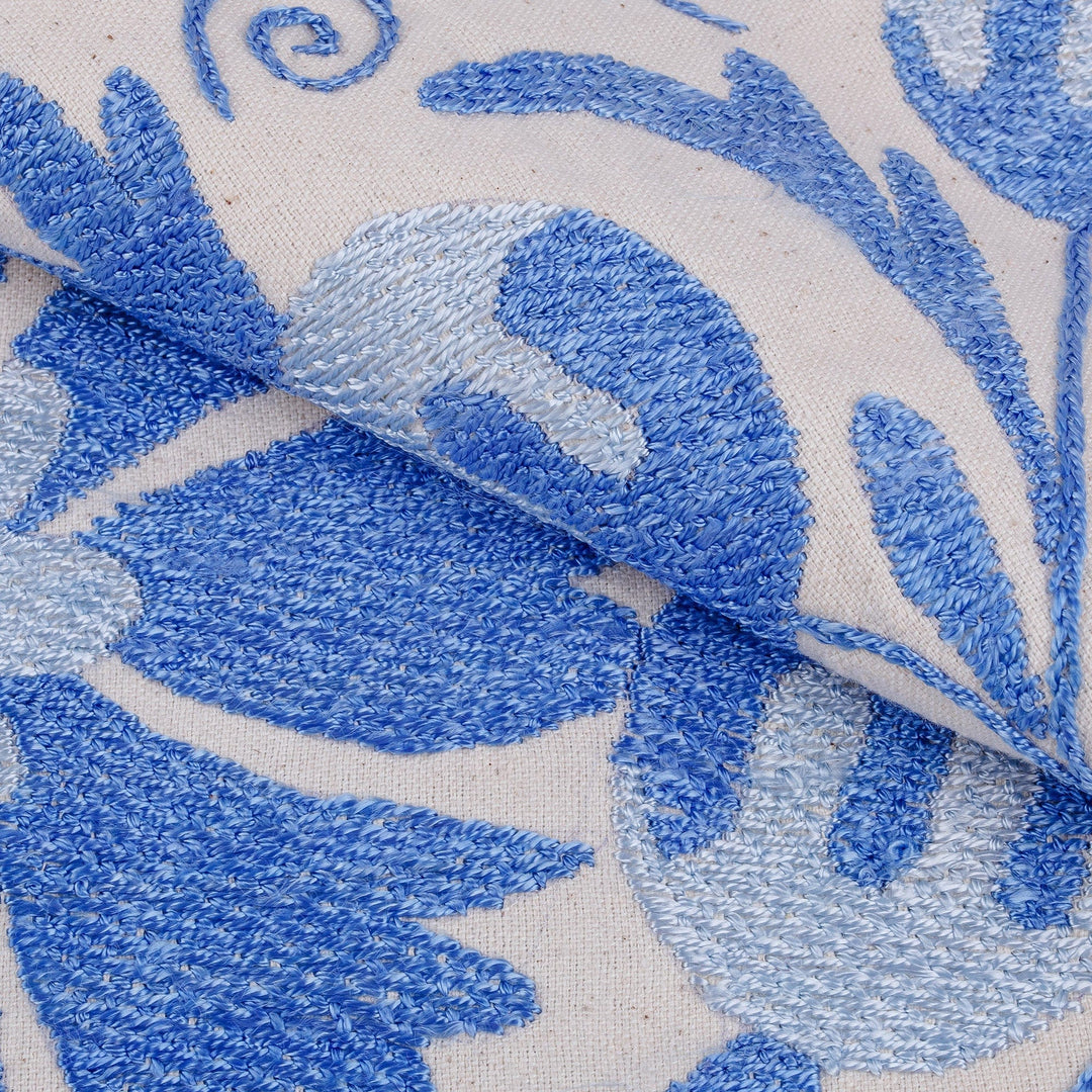 Handcrafted Floral Blue Cotton and Viscose Table Runner - Blue Ambrosia